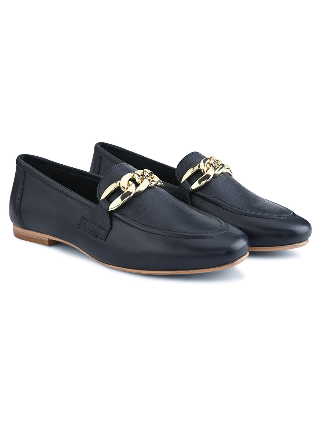 Casual Navy Leather Ballerinas