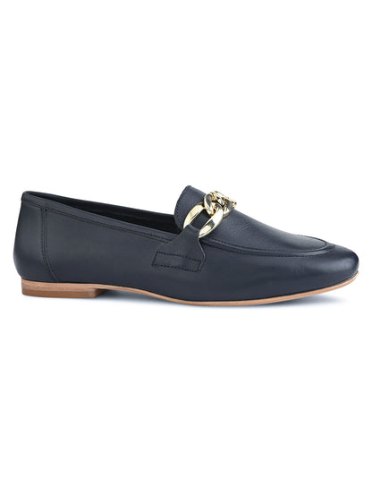 Casual Navy Leather Ballerinas