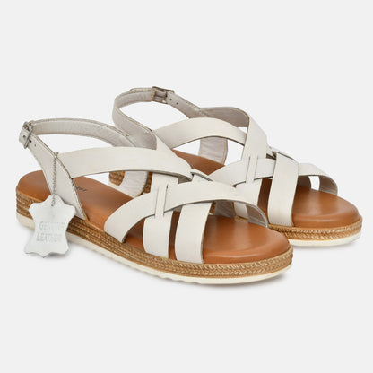 White Criss Cross Strappy Leather Sandals