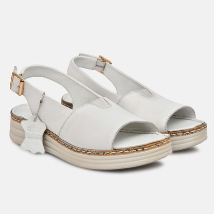 White Genuine Leather Sandals