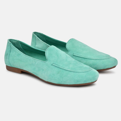 Green Genuine Leather Ballerinas