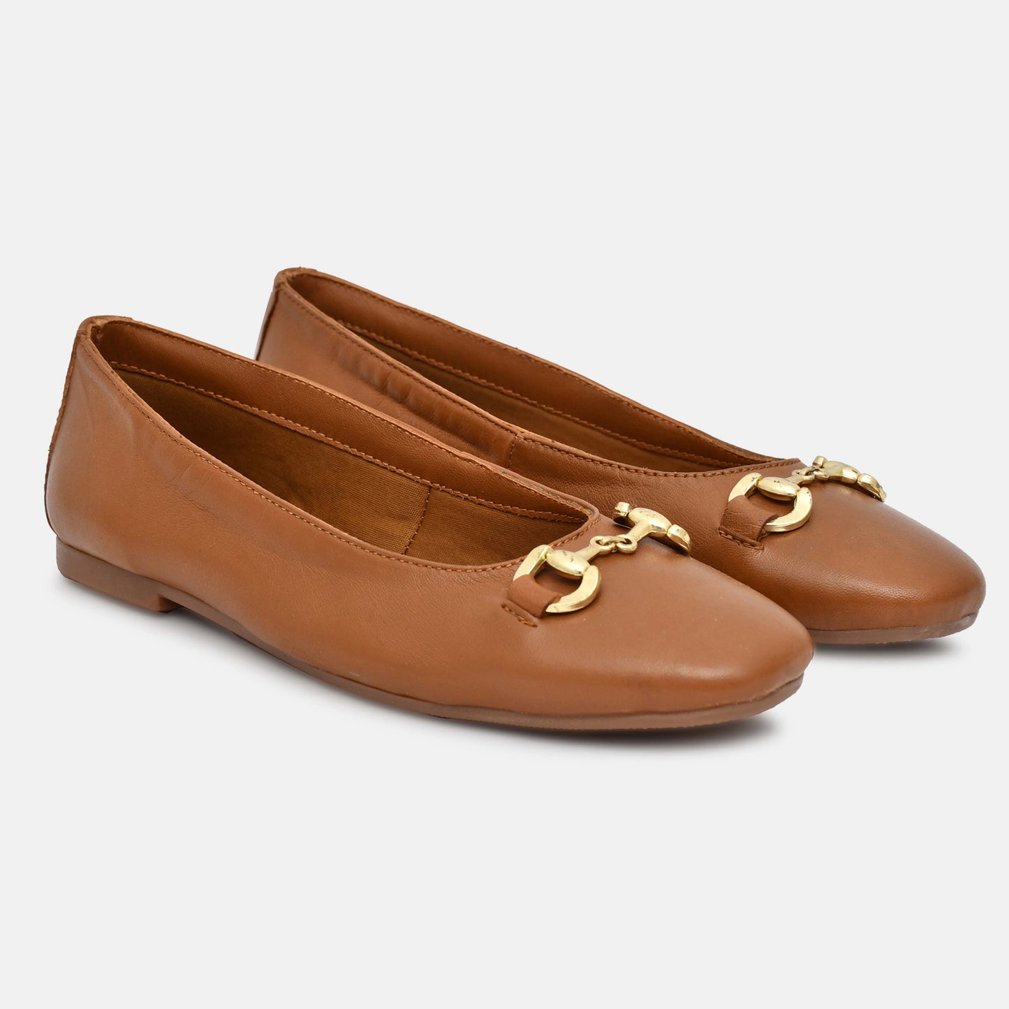 Tan Genuine Leather Ballerinas