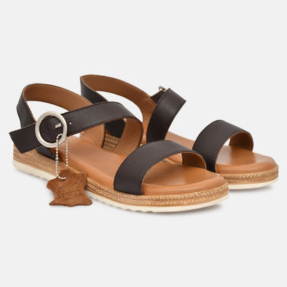 Dark Brown Platform Strappy Leather Sandals