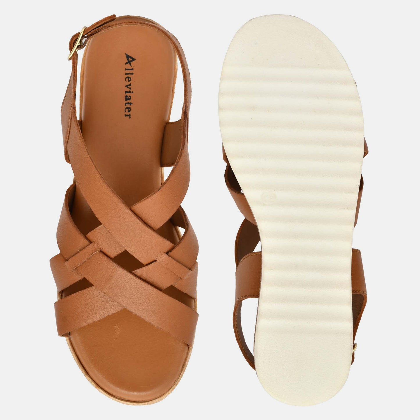 Tan Criss Cross Strappy Leather Sandals