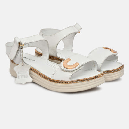 White Genuine Leather Sandals