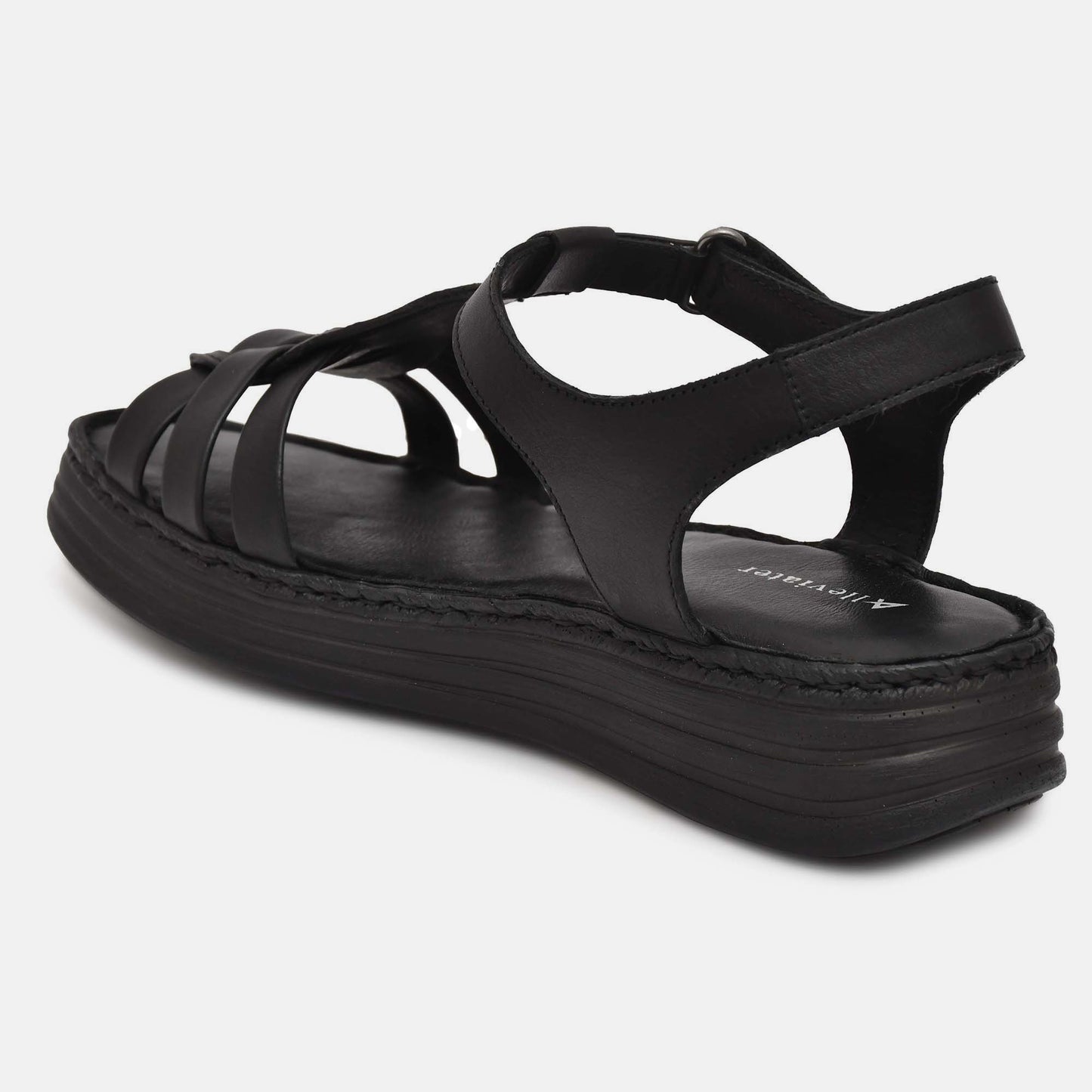 Black Genuine Leather Sandals