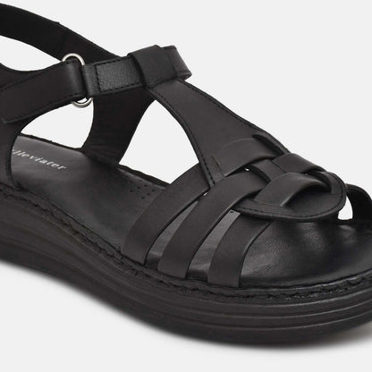 Black Genuine Leather Sandals