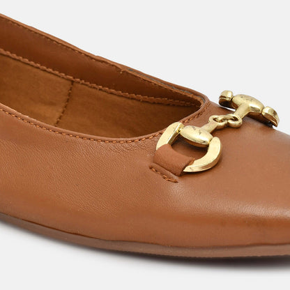 Tan Genuine Leather Ballerinas