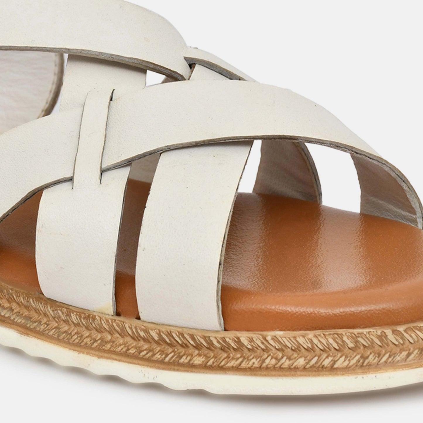 White Criss Cross Strappy Leather Sandals