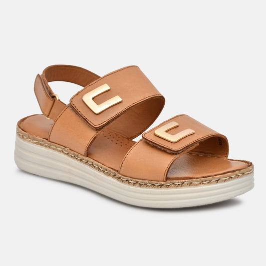 Tan Platform Strappy Leather Sandals