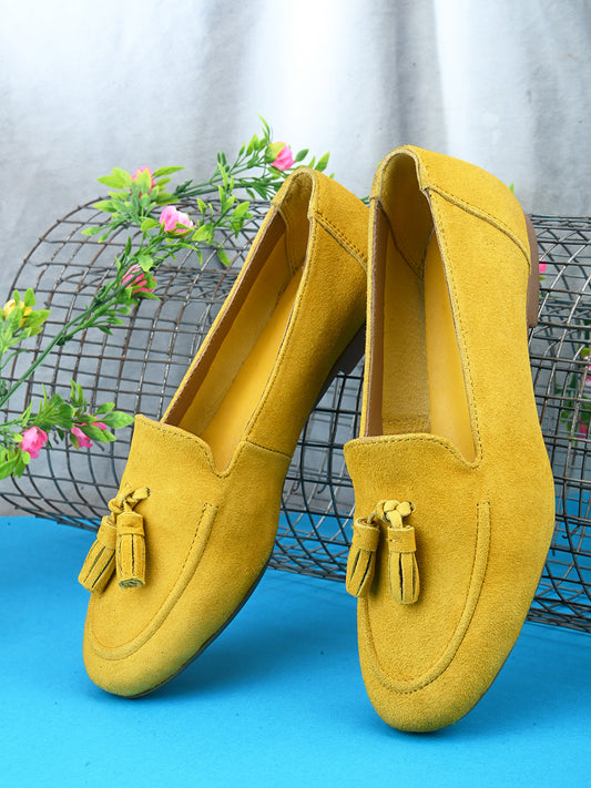 Casual Yellow Leather Ballerinas