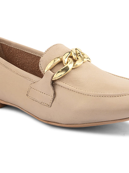 Casual Beige Premium Leather Ballerinas