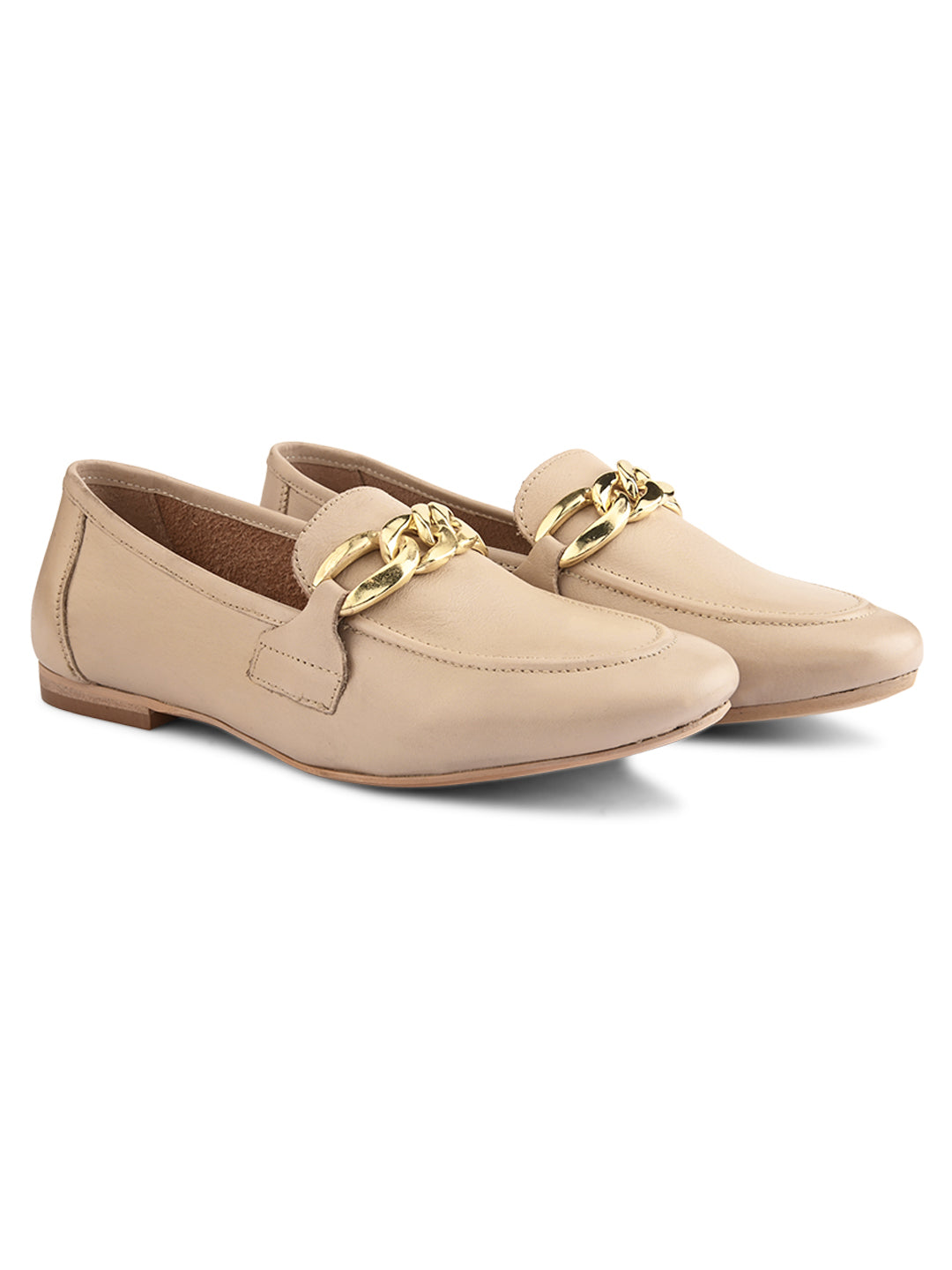 Alleviater Casual Ballerines en Cuir Premium Beige pour Femme