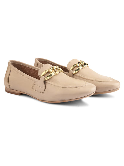 Casual Beige Premium Leather Ballerinas