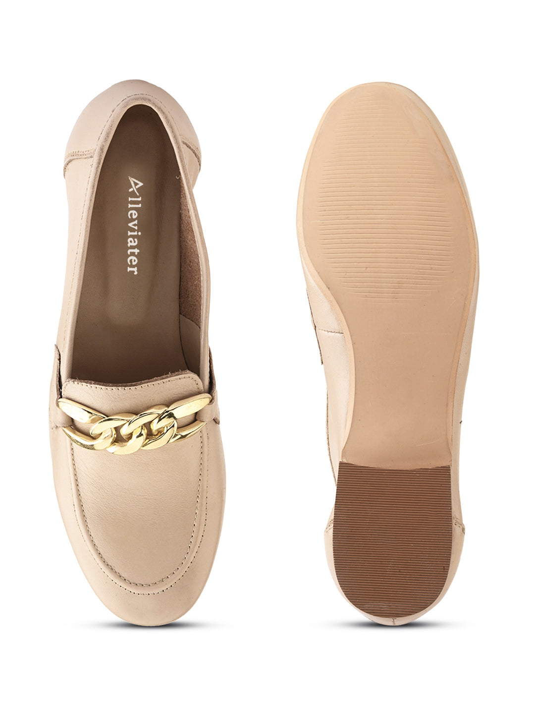 Alleviater Casual Ballerines en Cuir Premium Beige pour Femme