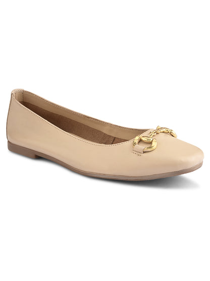 Ballerines décontractées en cuir beige pour femme