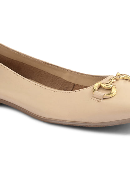 Casual Beige Leather Ballerinas