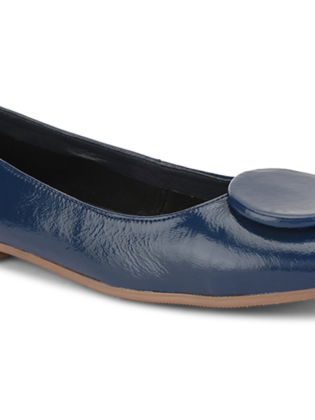 Casual Embellished Navy Leather Ballerinas