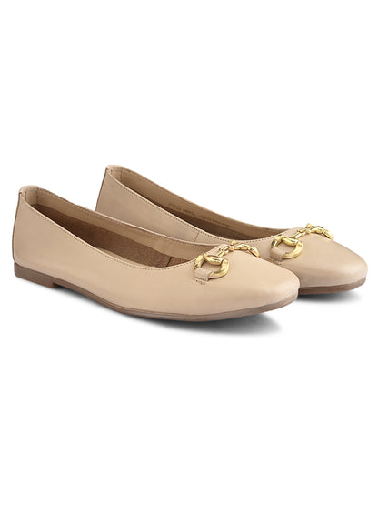 Ballerines décontractées en cuir beige pour femme