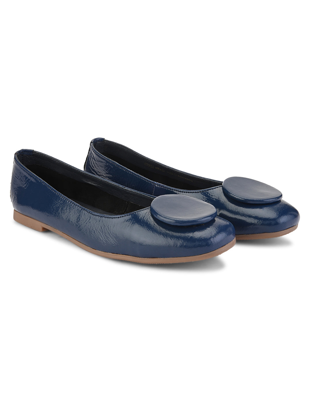 Casual Embellished Navy Leather Ballerinas