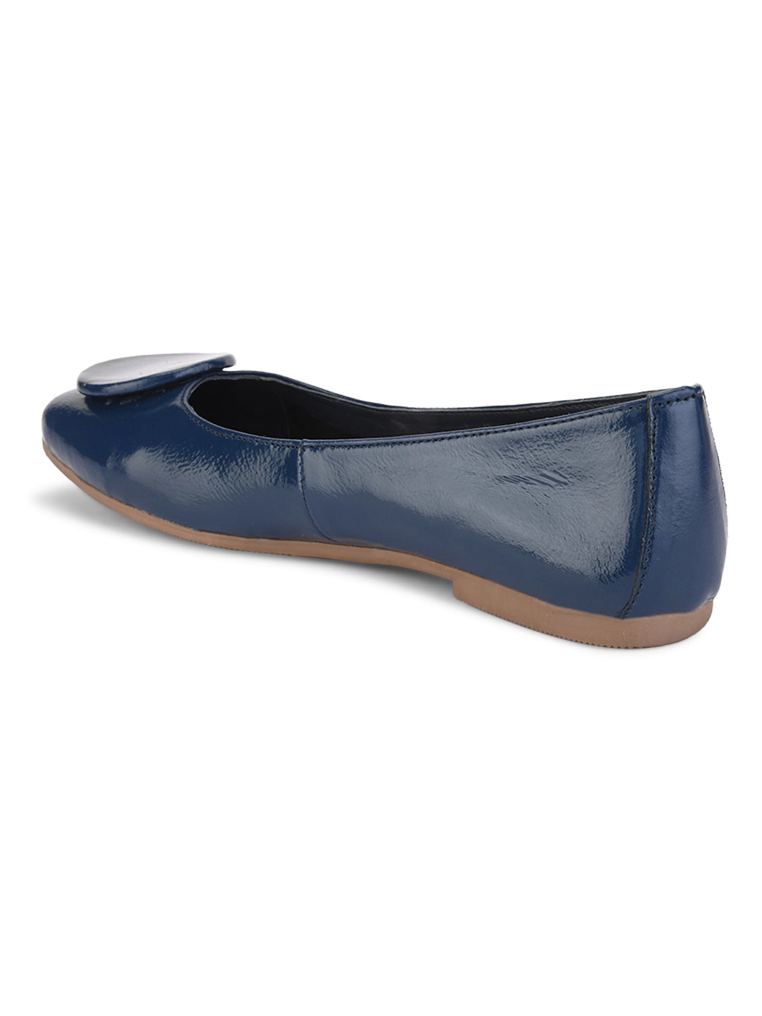 Casual Embellished Navy Leather Ballerinas