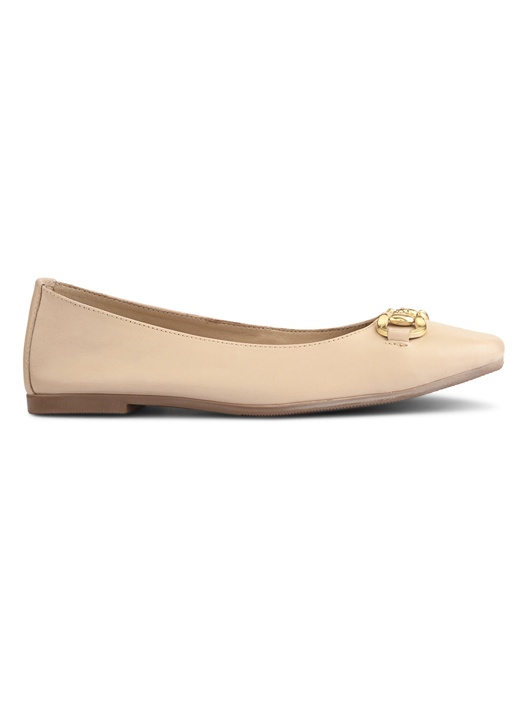 Ballerines décontractées en cuir beige pour femme