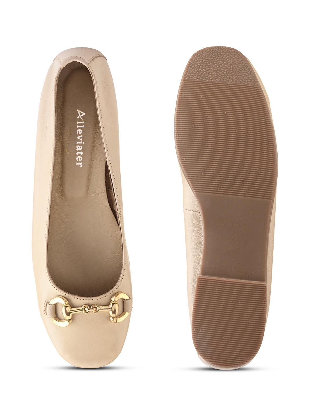 Casual Beige Leather Ballerinas