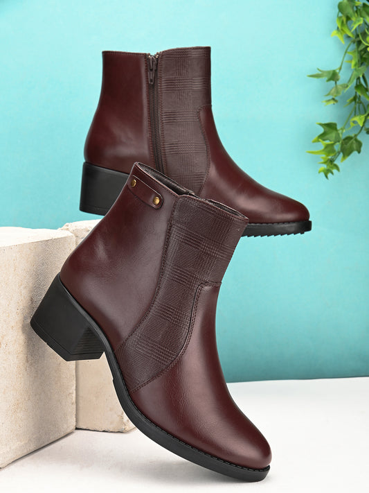 Casual Maroon Ginebra Leather Boots